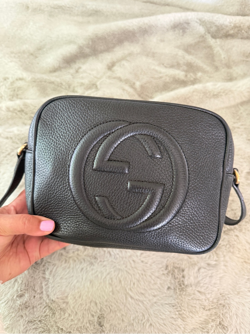 Gucci Black Pebbled Leather Soho Disco Crossbody Bag box and dust bag inc.